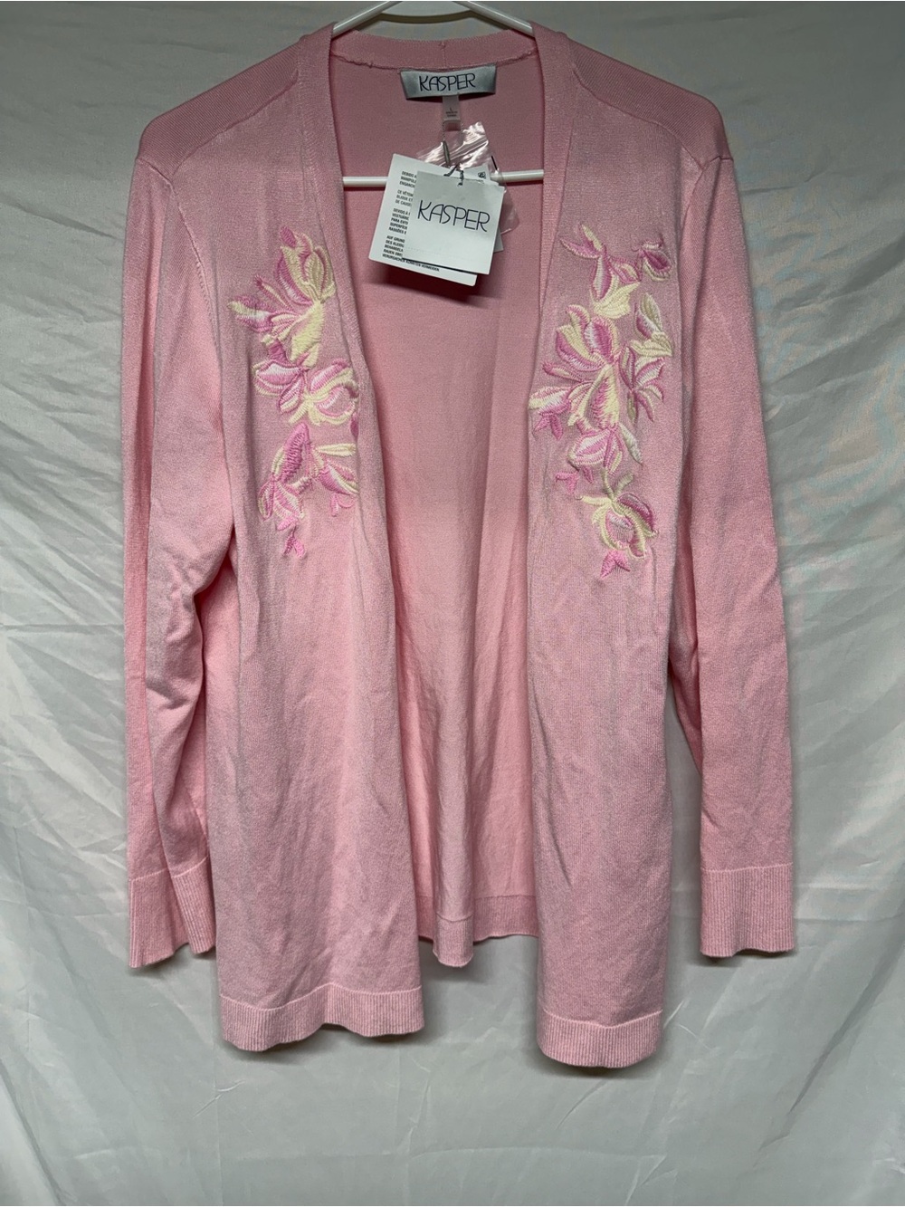 Kasper Pink Embroidered Open Cardigan